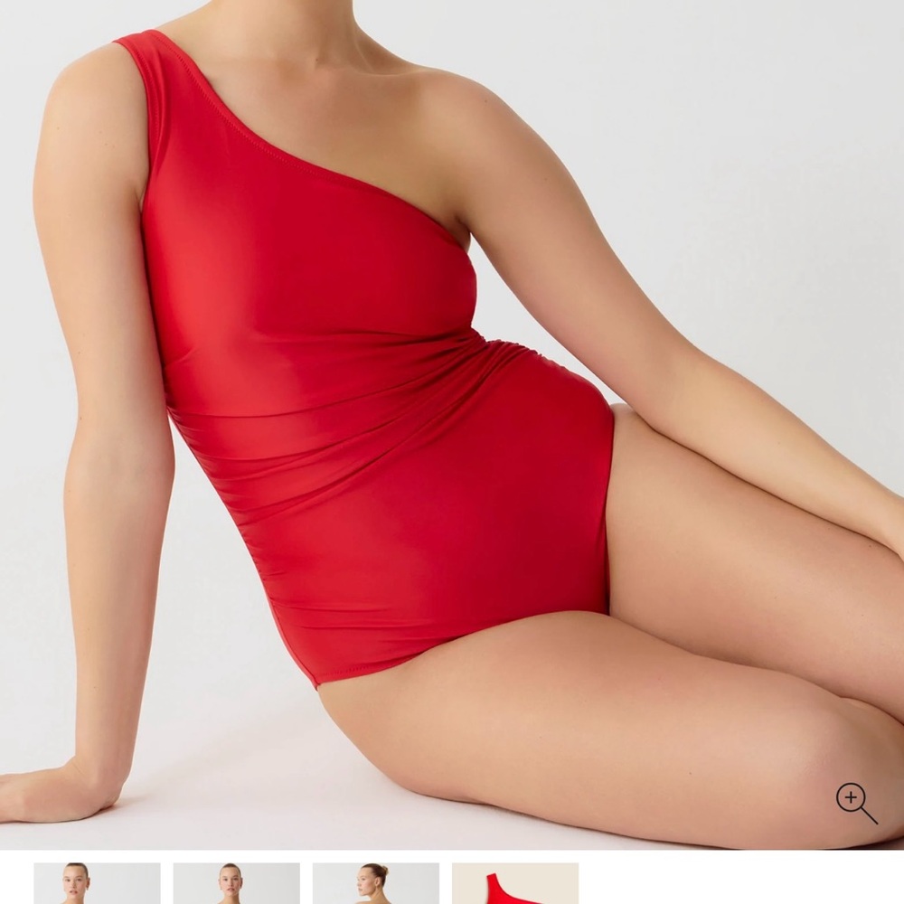 J.Crew Sleek ruched one-shoulder one-piece swimsuit - Red, size 12